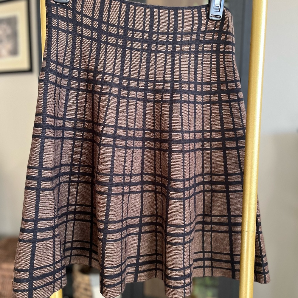 Max Studio Checkered Skater Skirt in Brown and Black - Picture 2 of 8